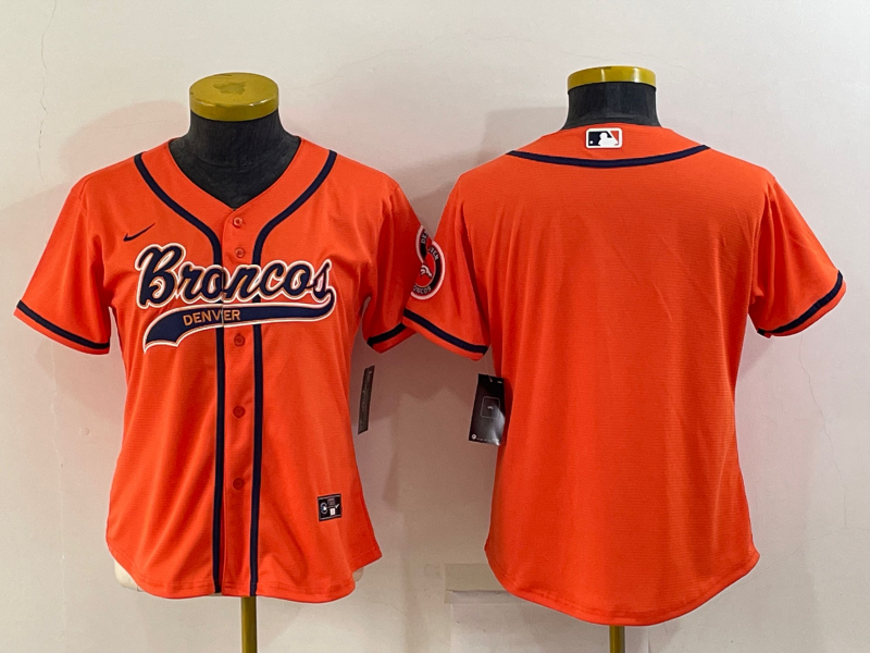 Youth Denver Broncos Blank Orange With Patch Cool Base Stitched Baseball Jersey